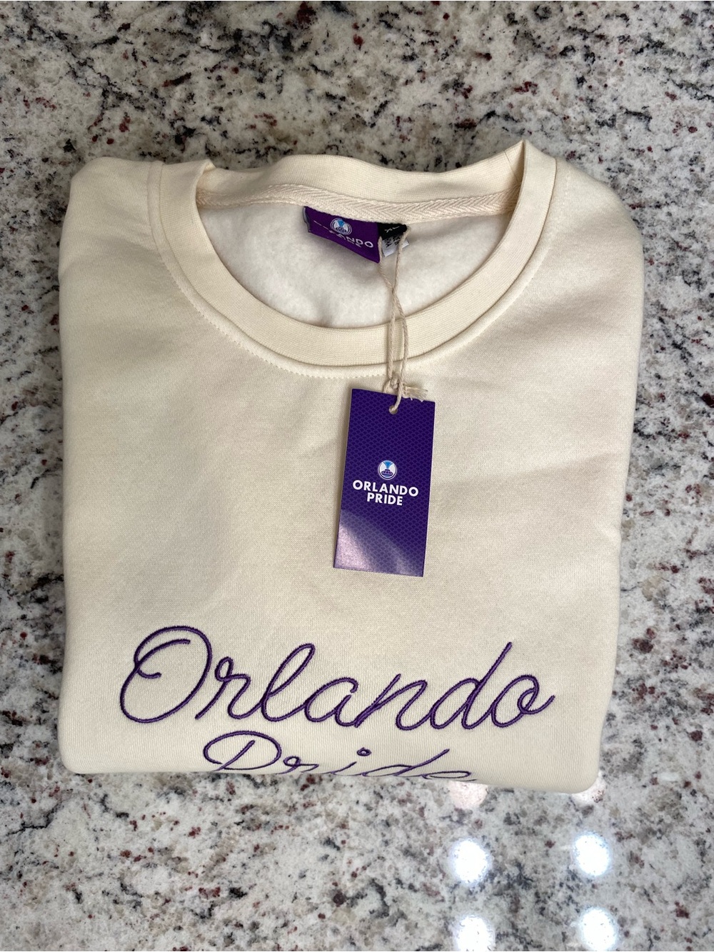 XL SIZE. Brand NEW. Cream Sweatshirt with Purple Script. BUNDLE & SAVE